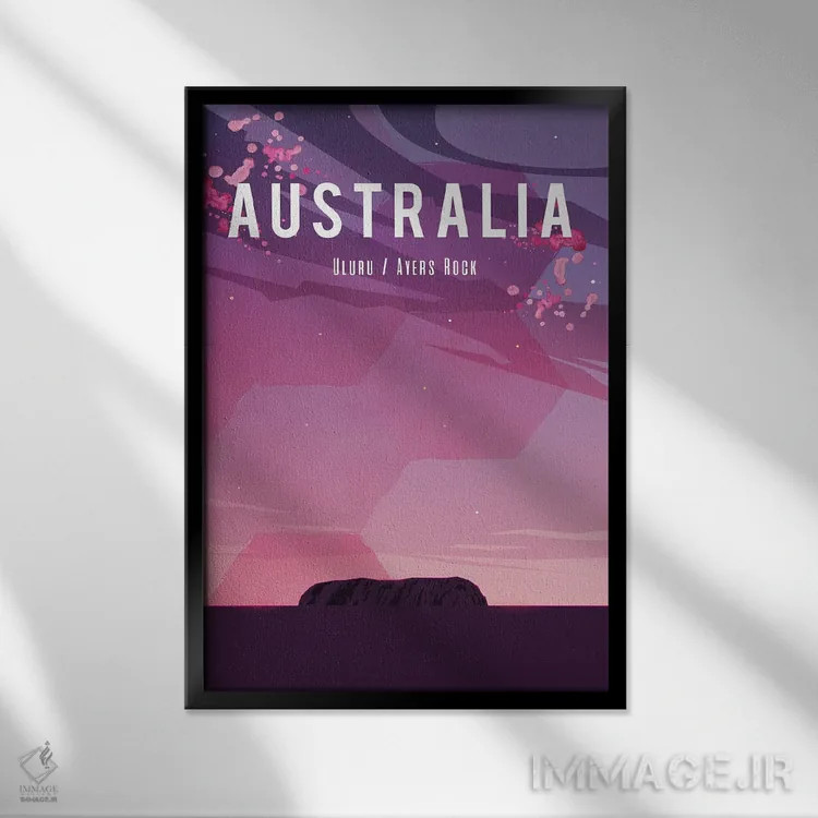 تابلو مدرن پوستر سفر به استرالیا اثر ناتالی رایان - نمای قابدار مشکی