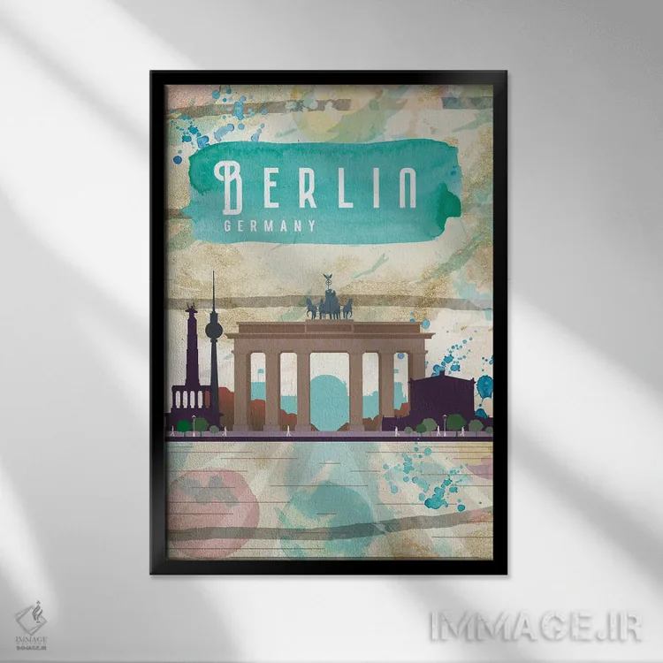 تابلو مدرن پوستر سفر به برلین اثر ناتالی رایان - نمای قابدار مشکی