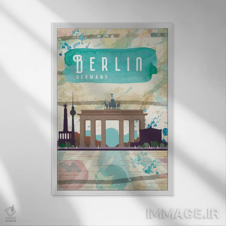 تابلو مدرن پوستر سفر به برلین اثر ناتالی رایان - نمای قابدار سفید
