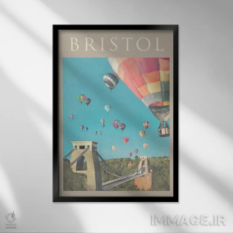 تابلو مدرن پوستر سفر به بریستول اثر ناتالی رایان - نمای قابدار مشکی