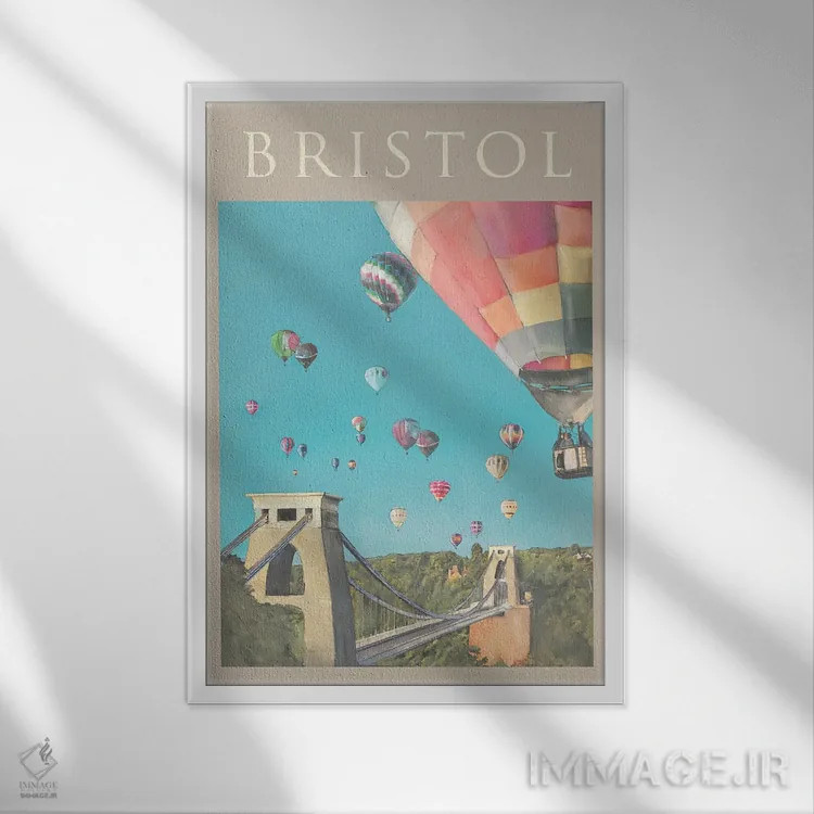 تابلو مدرن پوستر سفر به بریستول اثر ناتالی رایان - نمای قابدار سفید