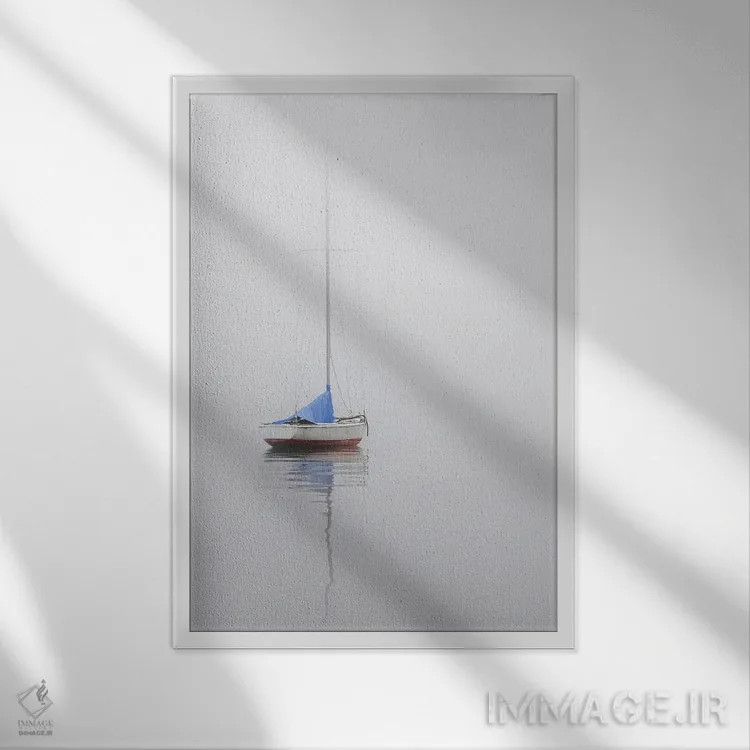 تابلو دکوراتیو White & Blue,قایق بادبانی؛ قرمز، سفید و آبی اثر نیکلاس بل - نمای قابدار سفید