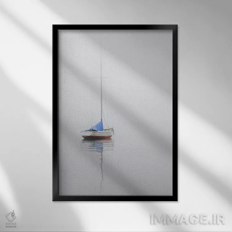تابلو دکوراتیو White & Blue,قایق بادبانی؛ قرمز، سفید و آبی اثر نیکلاس بل - نمای قابدار مشکی