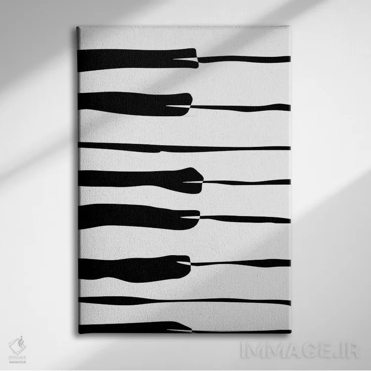 تابلو مینیمال کلاویه های پیانو اثر نیسه کرونا - نمای روبهرو روی دیوار
