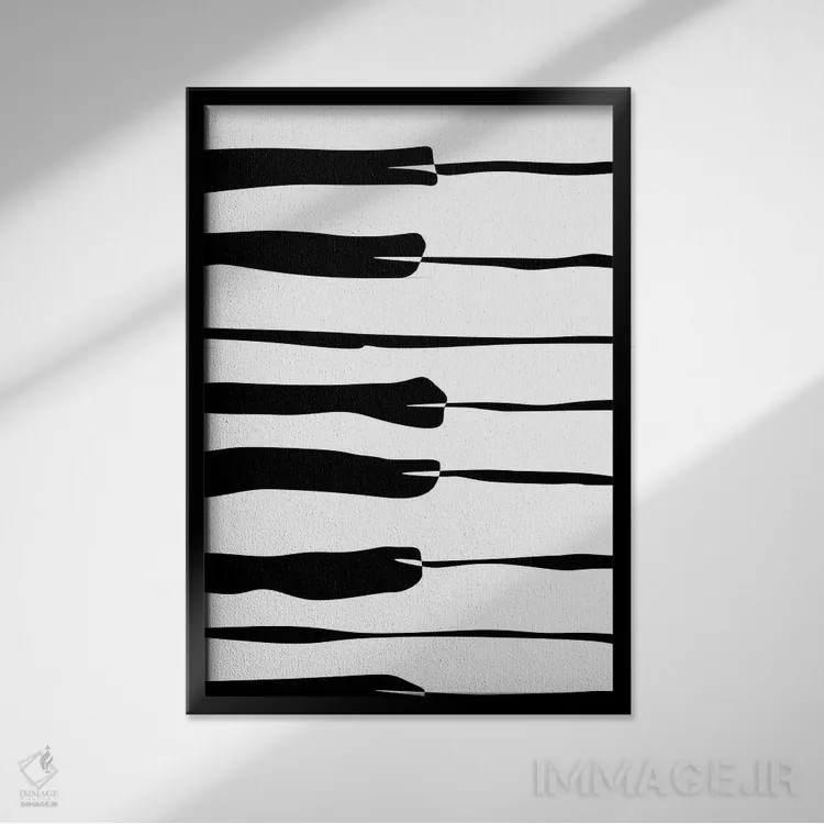 تابلو مینیمال کلاویه های پیانو اثر نیسه کرونا - نمای قابدار مشکی