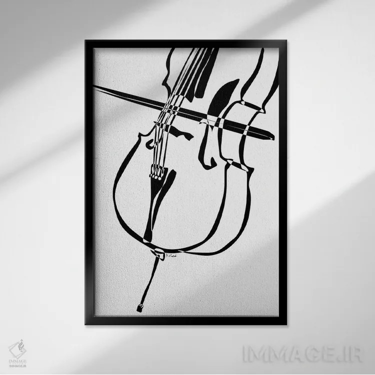 تابلو مینیمال ویولنسل اثر نیسه کرونا - نمای قابدار مشکی