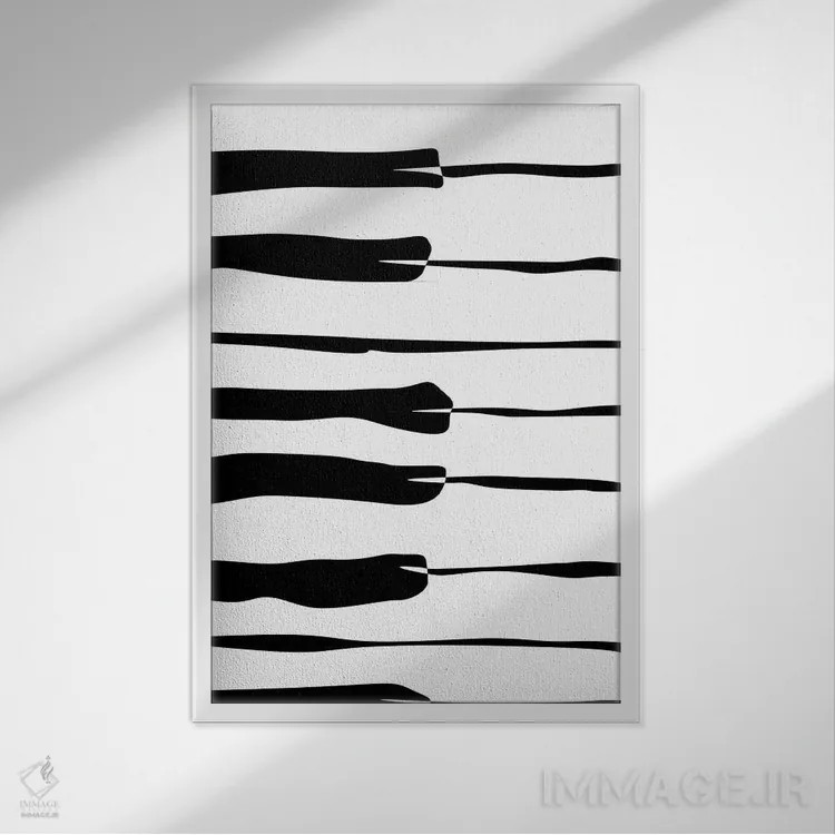 تابلو مینیمال کلاویه های پیانو اثر نیسه کرونا - نمای قابدار سفید