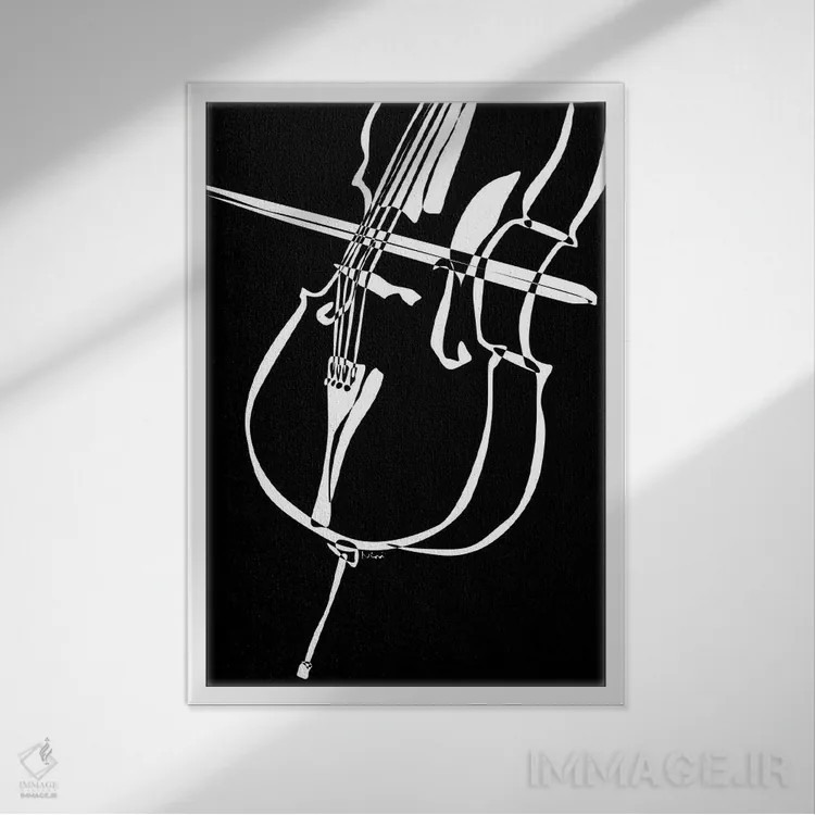 تابلو مینیمال ویولنسل مشکی اثر نیسه کرونا - نمای قابدار سفید