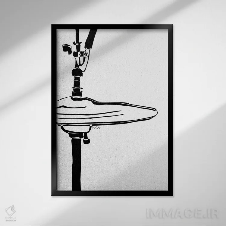 تابلو مینیمال سنج درام سفید اثر نیسه کرونا - نمای قابدار مشکی