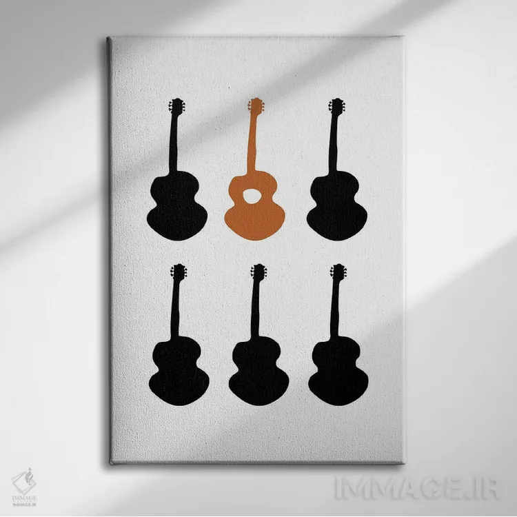 تابلو مینیمال طرح گیتار اثر نیسه کرونا - نمای روبهرو روی دیوار