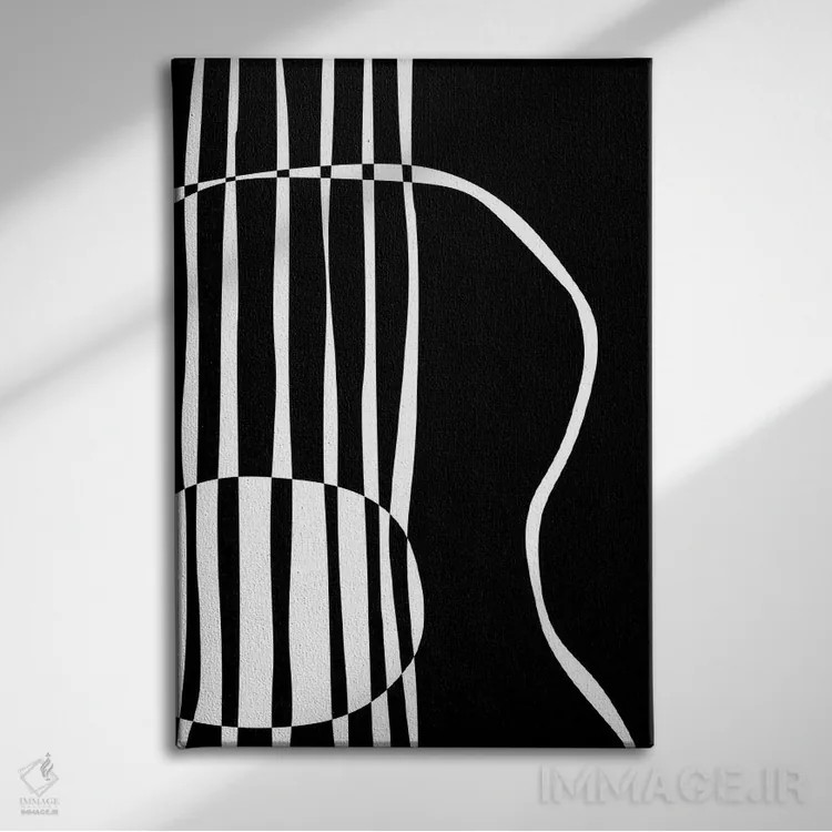 تابلو مینیمال گیتار آکوستیک مشکی اثر نیسه کرونا - نمای روبهرو روی دیوار