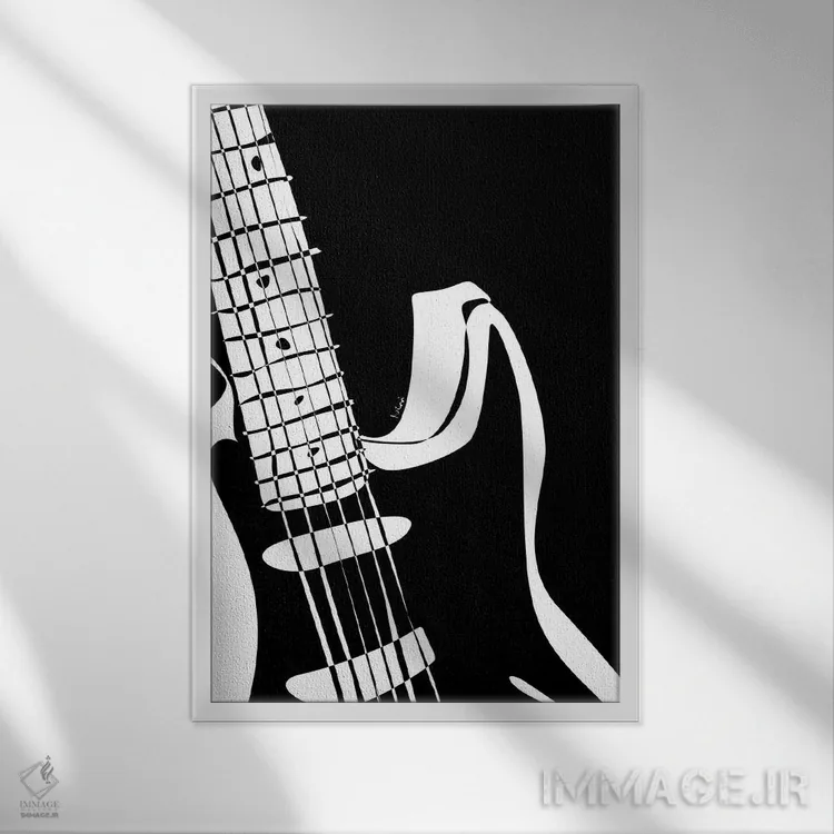 تابلو مینیمال گیتار الکتریک مشکی اثر نیسه کرونا - نمای قابدار سفید