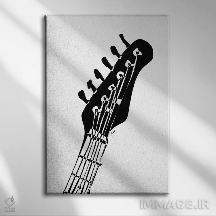 تابلو مینیمال سر گیتار الکتریک اثر نیسه کرونا - نمای روبهرو روی دیوار