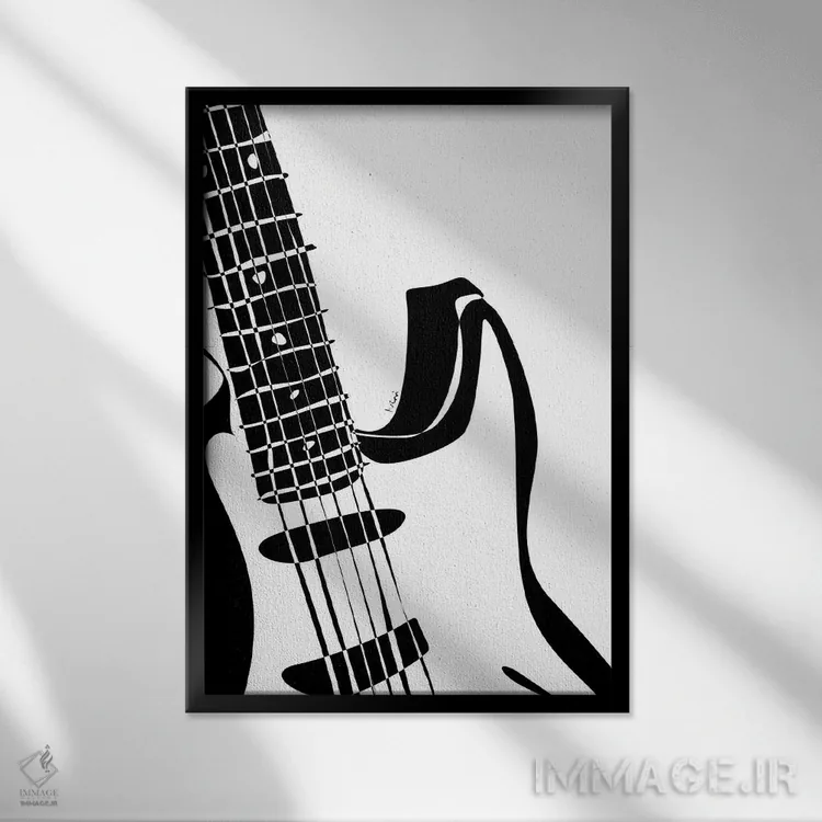 تابلو مینیمال گیتار الکتریک سفید اثر نیسه کرونا - نمای قابدار مشکی