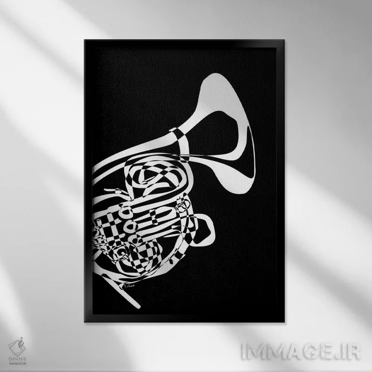 تابلو مینیمال هورن فرانسوی مشکی اثر نیسه کرونا - نمای قابدار مشکی