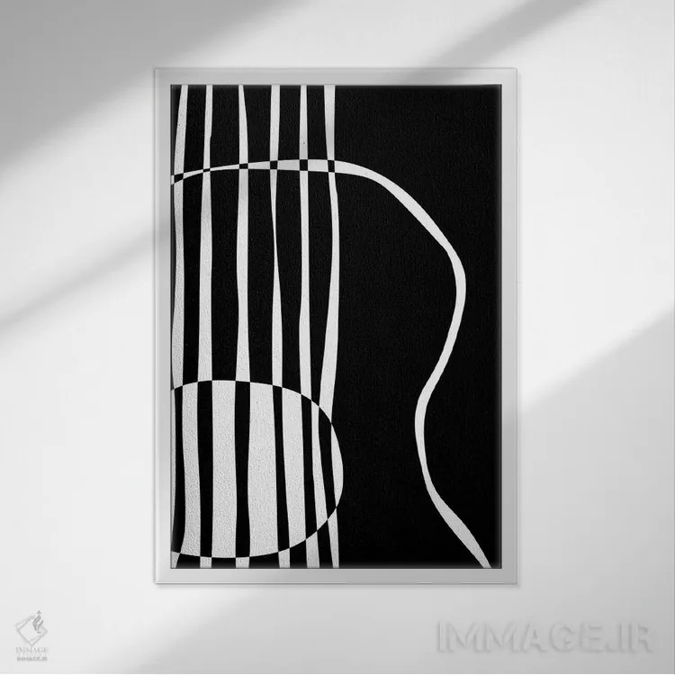 تابلو مینیمال گیتار آکوستیک مشکی اثر نیسه کرونا - نمای قابدار سفید