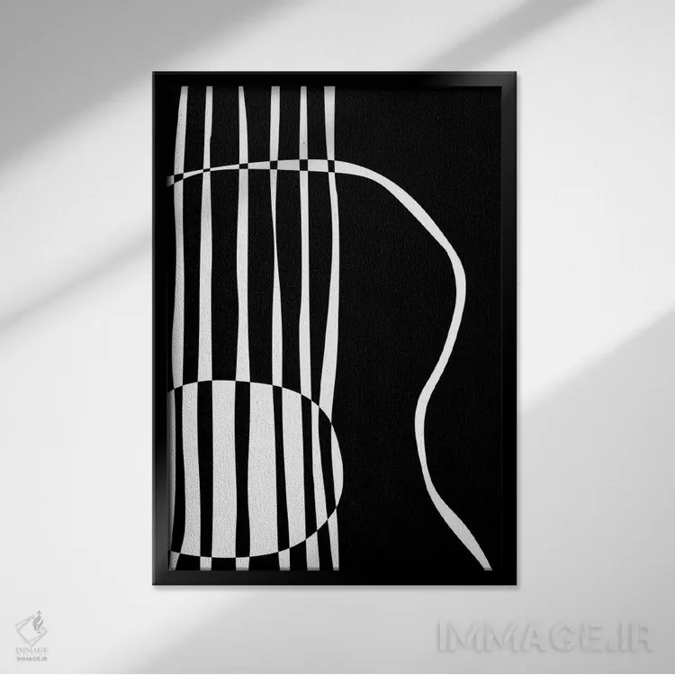 تابلو مینیمال گیتار آکوستیک مشکی اثر نیسه کرونا - نمای قابدار مشکی