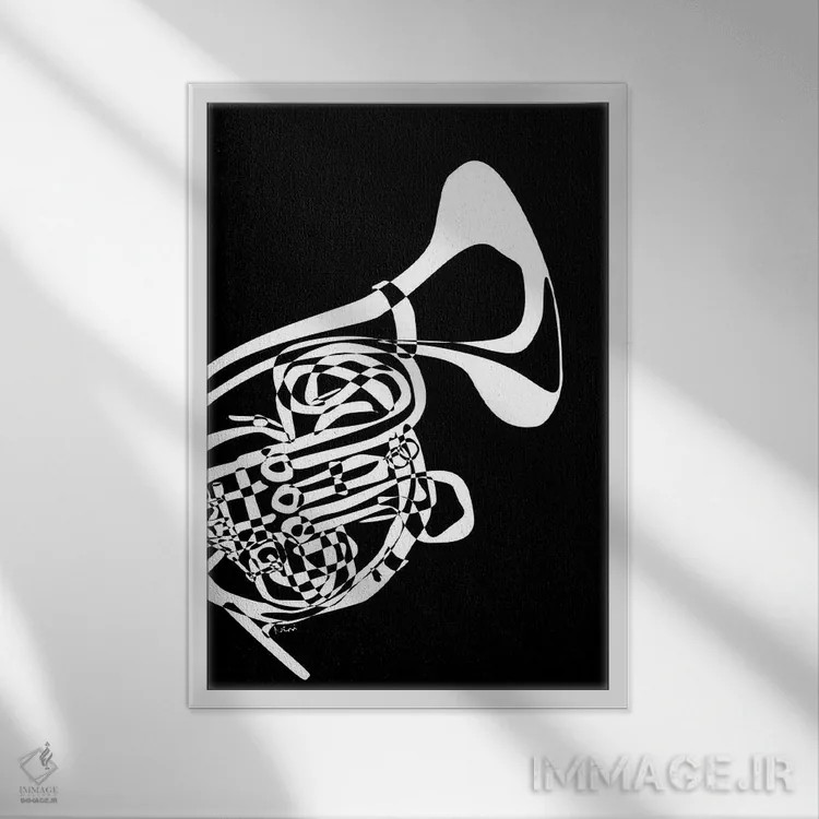 تابلو مینیمال هورن فرانسوی مشکی اثر نیسه کرونا - نمای قابدار سفید