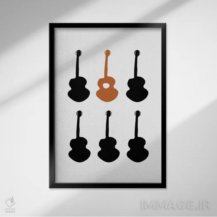 تابلو مینیمال طرح گیتار اثر نیسه کرونا - نمای قابدار مشکی