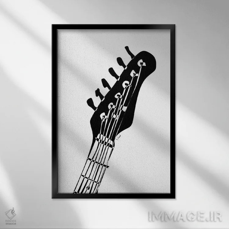 تابلو مینیمال سر گیتار الکتریک اثر نیسه کرونا - نمای قابدار مشکی