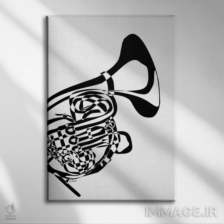تابلو مینیمال هورن فرانسوی سفید اثر نیسه کرونا - نمای روبهرو روی دیوار