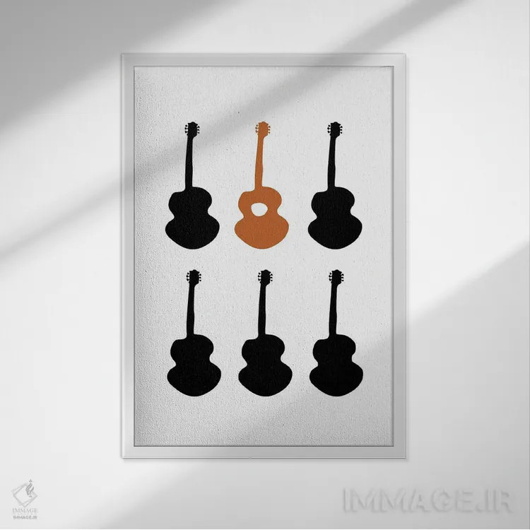 تابلو مینیمال طرح گیتار اثر نیسه کرونا - نمای قابدار سفید