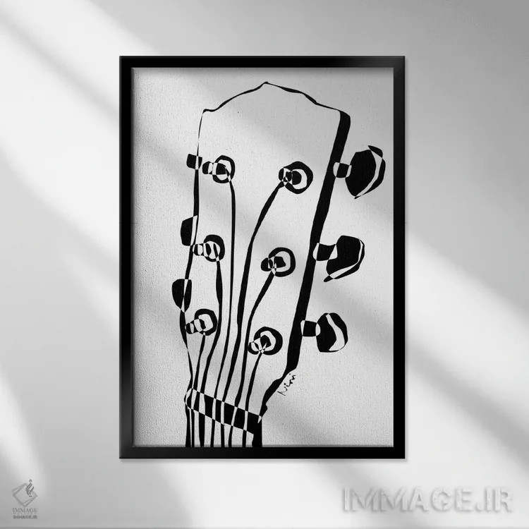 تابلو مینیمال سر گیتار آکوستیک اثر نیسه کرونا - نمای قابدار مشکی