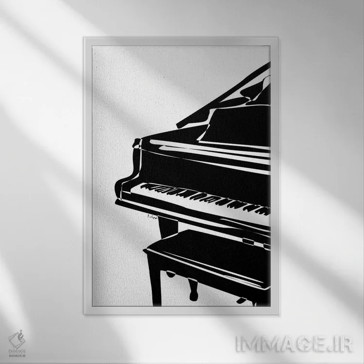 تابلو مینیمال پیانوی بزرگ اثر نیسه کرونا - نمای قابدار سفید