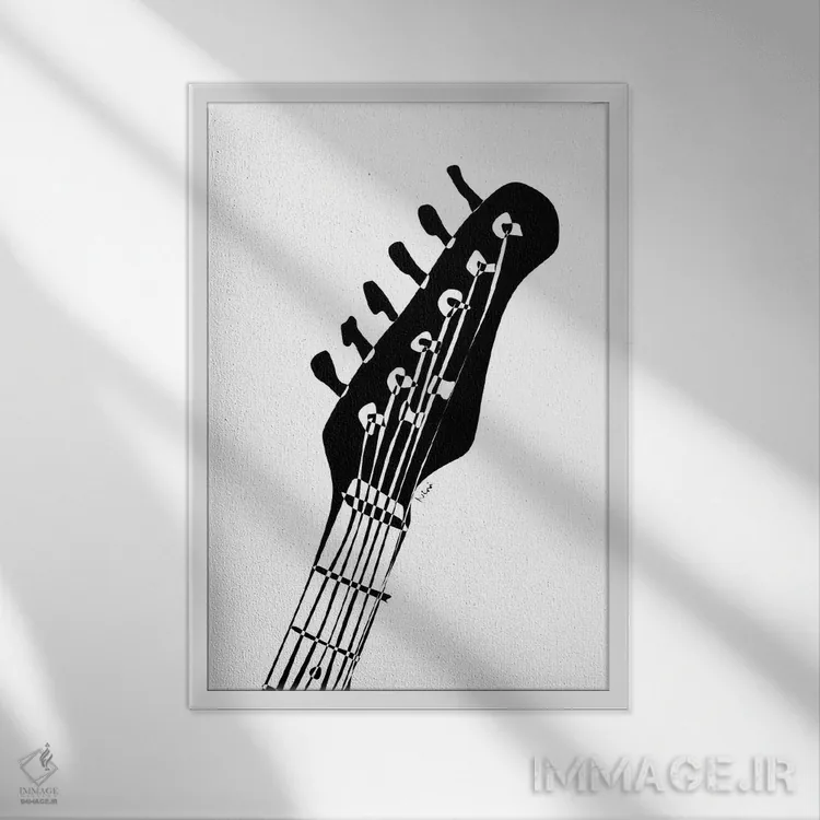 تابلو مینیمال سر گیتار الکتریک اثر نیسه کرونا - نمای قابدار سفید