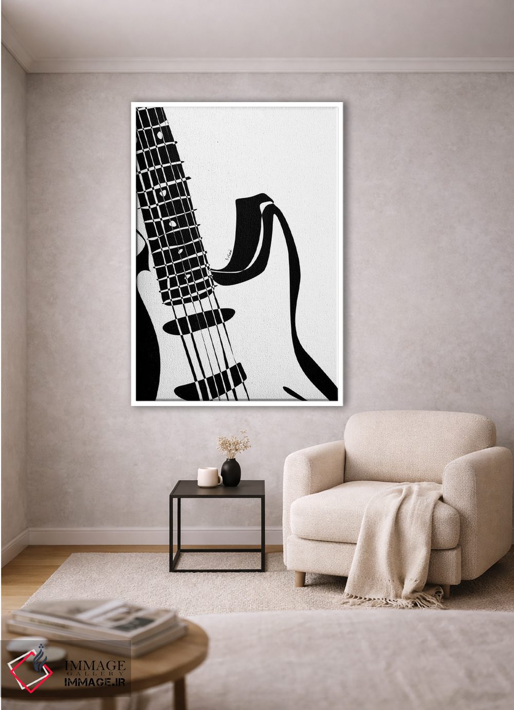 تابلو مینیمال گیتار الکتریک سفید اثر نیسه کرونا - D1W