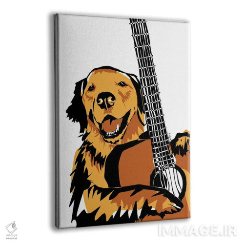 تابلو مینیمال گیتار و سگ گلدن ریتریور اثر نیسه کرونا - نمای پرسپکتیو محصول