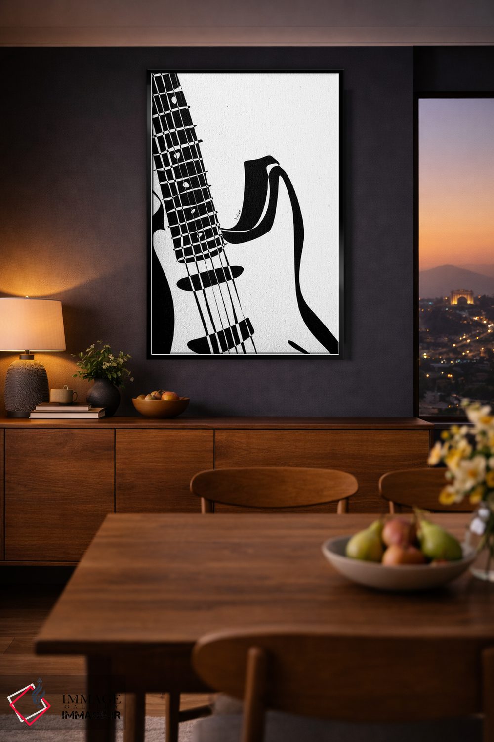 تابلو مینیمال گیتار الکتریک سفید اثر نیسه کرونا - D4B