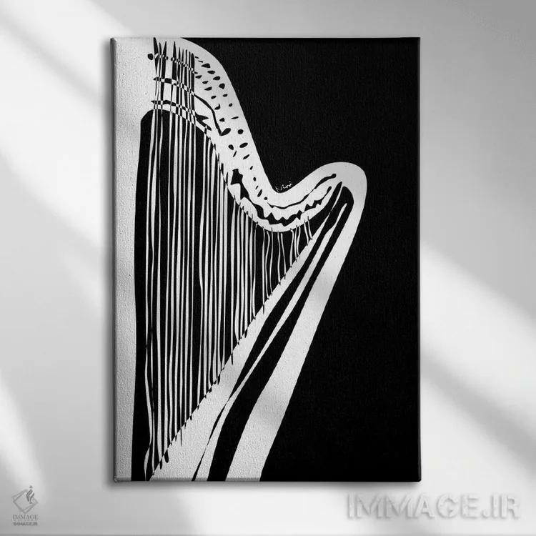 تابلو مینیمال چنگ مشکی اثر نیسه کرونا - نمای روبهرو روی دیوار