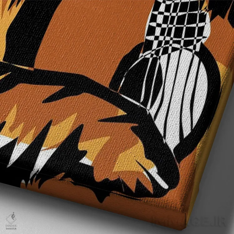 تابلو مینیمال گیتار و سگ گلدن ریتریور اثر نیسه کرونا - نمای نزدیک بافت بوم