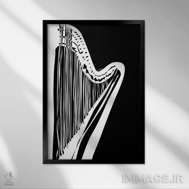 تابلو مینیمال چنگ مشکی اثر نیسه کرونا - نمای قابدار مشکی