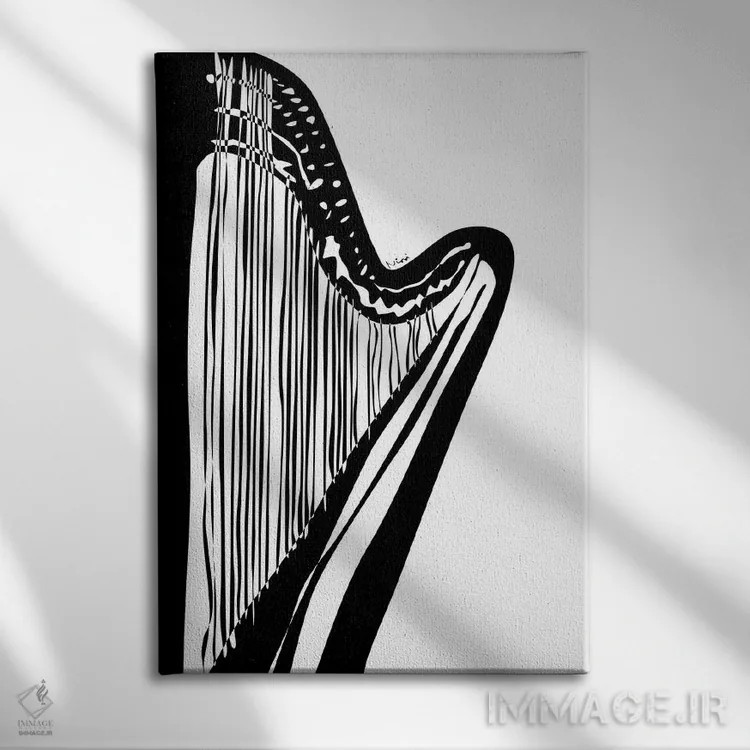 تابلو مینیمال چنگ سفید اثر نیسه کرونا - نمای روبهرو روی دیوار