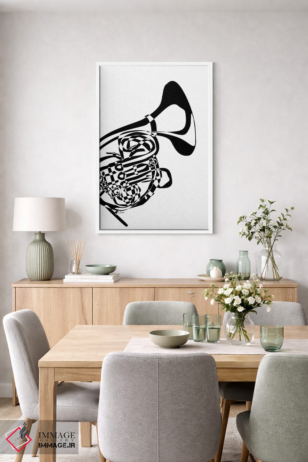 تابلو مینیمال هورن فرانسوی سفید اثر نیسه کرونا - D5W