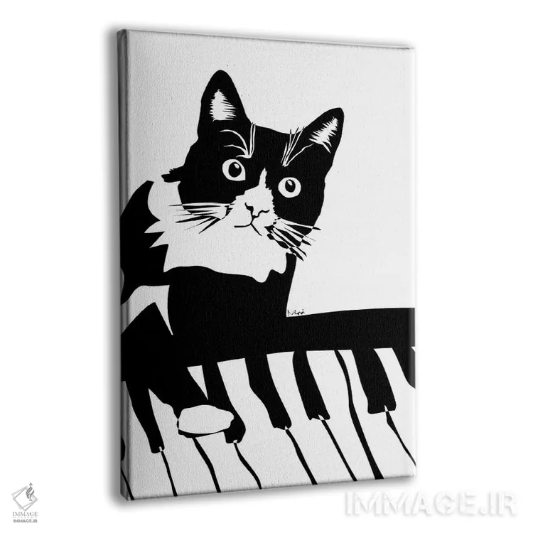 تابلو مینیمال گربه پیانوزن اثر نیسه کرونا - نمای پرسپکتیو محصول