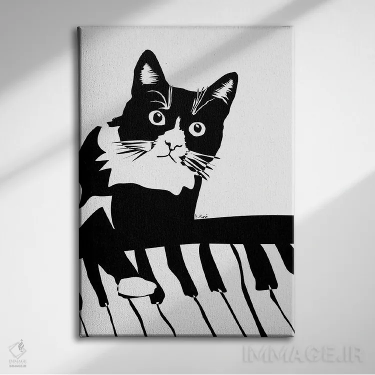 تابلو مینیمال گربه پیانوزن اثر نیسه کرونا - نمای روبهرو روی دیوار