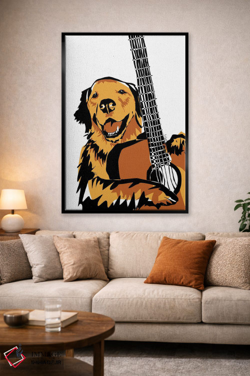 تابلو مینیمال گیتار و سگ گلدن ریتریور اثر نیسه کرونا - D1B