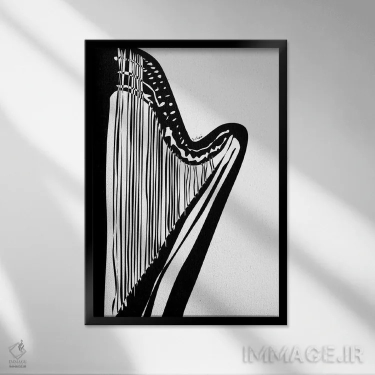 تابلو مینیمال چنگ سفید اثر نیسه کرونا - نمای قابدار مشکی