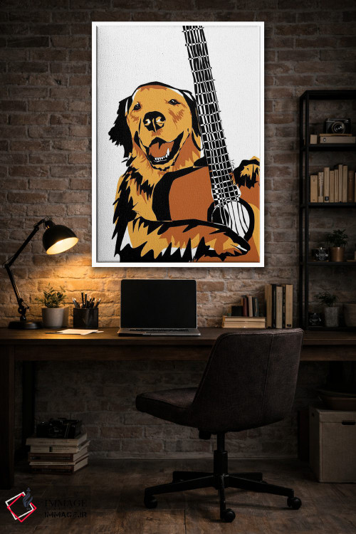 تابلو مینیمال گیتار و سگ گلدن ریتریور اثر نیسه کرونا - D5W