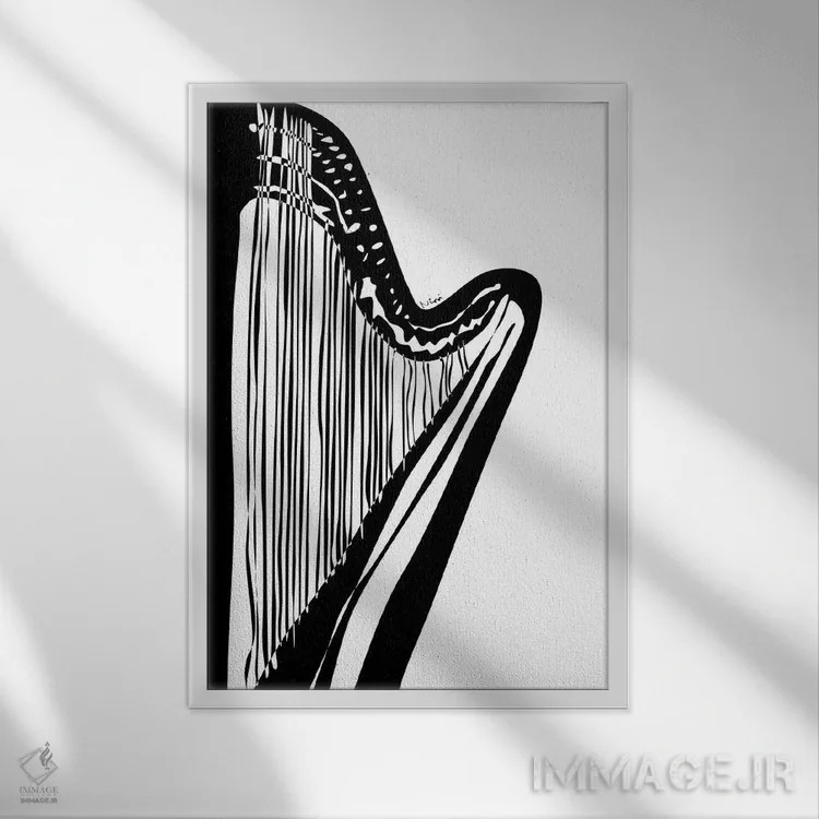 تابلو مینیمال چنگ سفید اثر نیسه کرونا - نمای قابدار سفید