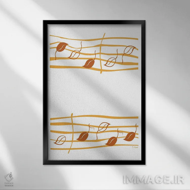 تابلو مینیمال نت برگ سفالی اثر نیسه کرونا - نمای قابدار مشکی