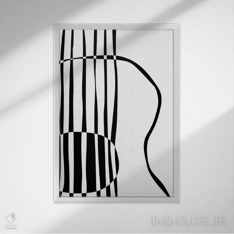 تابلو مینیمال گیتار آکوستیک اثر نیسه کرونا - نمای قابدار سفید