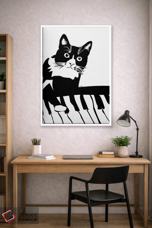 تابلو مینیمال گربه پیانوزن اثر نیسه کرونا - D1W