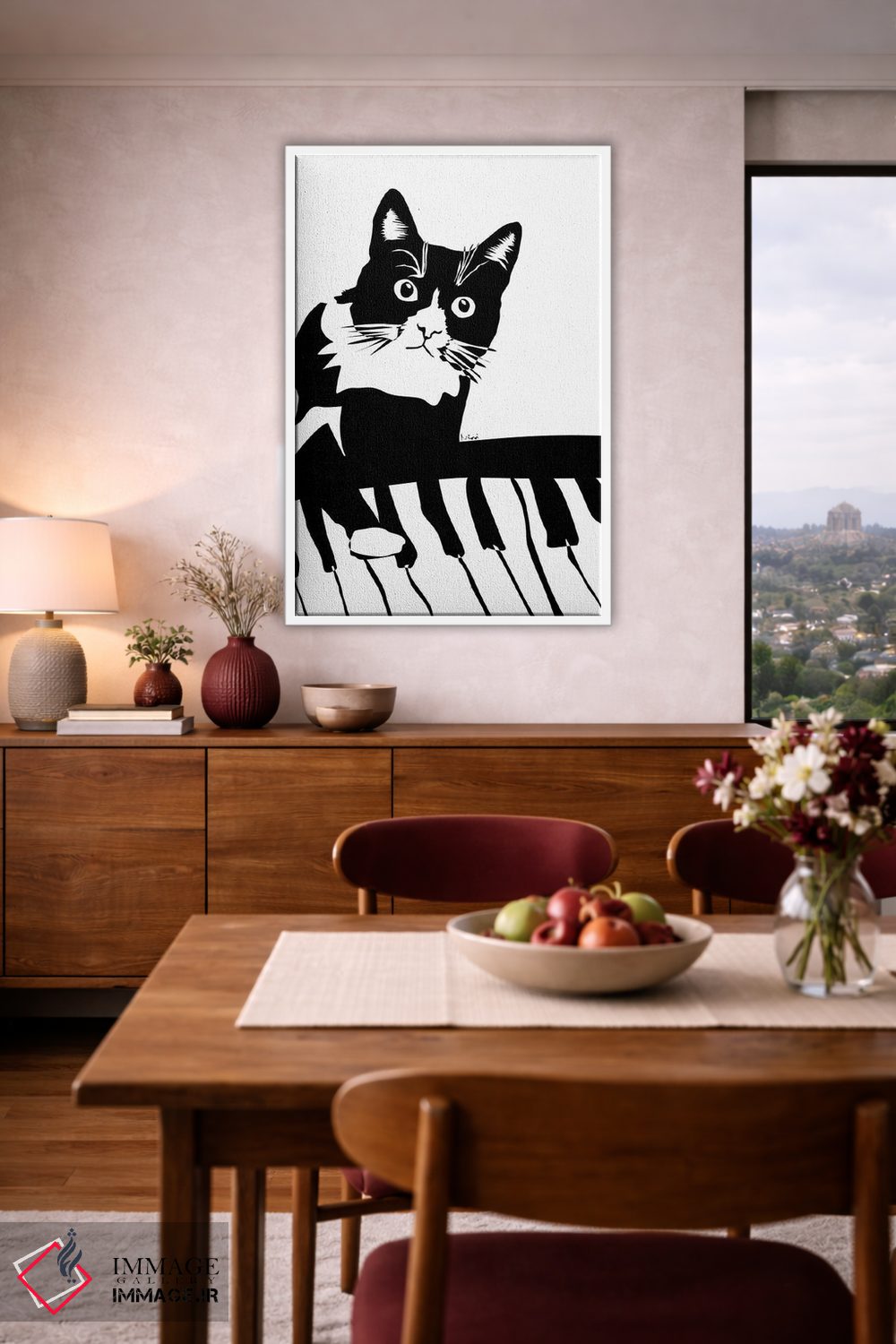 تابلو مینیمال گربه پیانوزن اثر نیسه کرونا - D3W