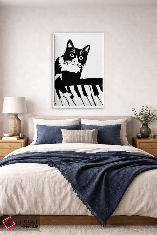 تابلو مینیمال گربه پیانوزن اثر نیسه کرونا - D4W
