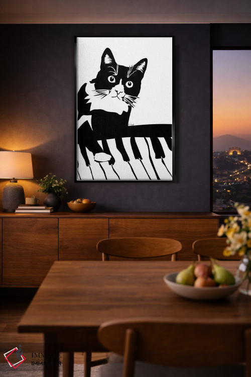 تابلو مینیمال گربه پیانوزن اثر نیسه کرونا - D2B