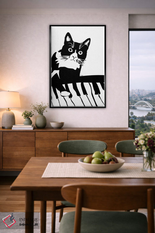 تابلو مینیمال گربه پیانوزن اثر نیسه کرونا - D6B